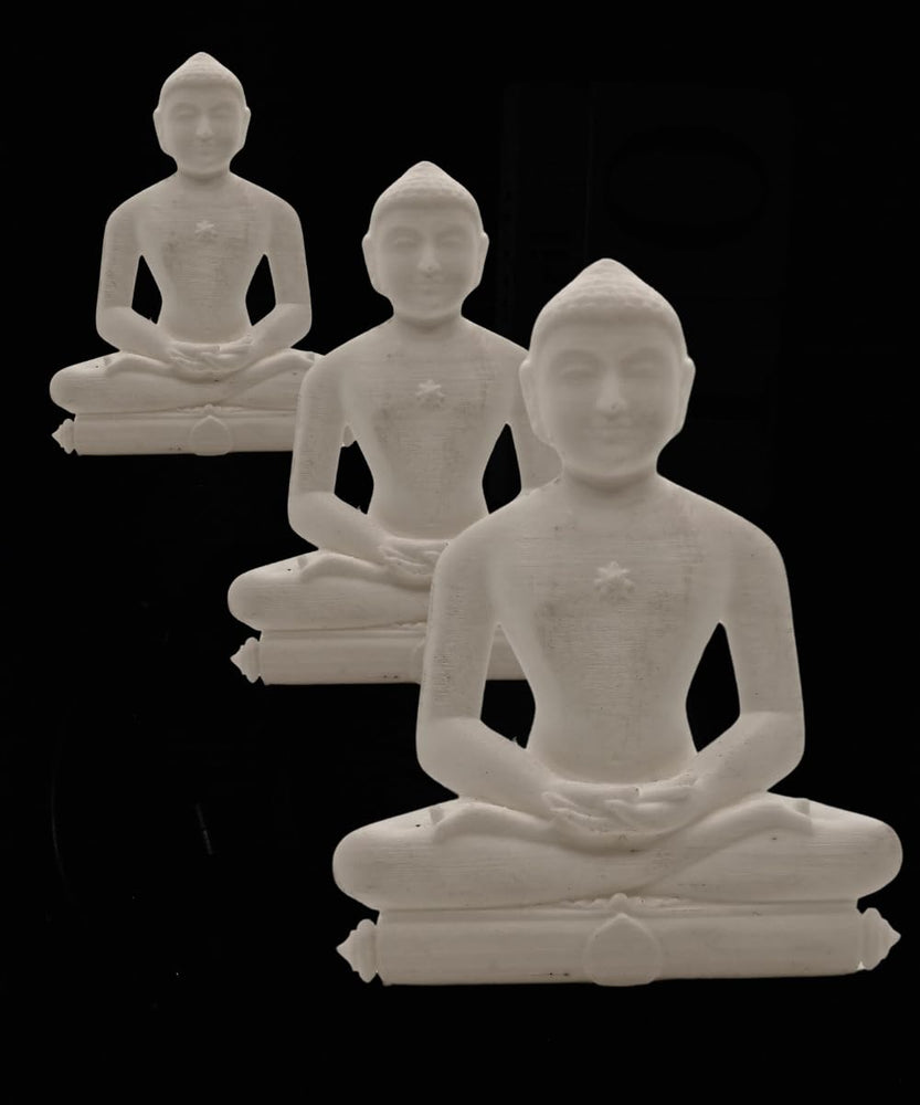 SNOOGG 3D White 1 Each of 5,4, and 3 inch Mahaveer Jain Mahavir Swami Murti Statue Idol Sculpture Figurine. for use in Your cart and Craft Creation, Resin Art, DIY