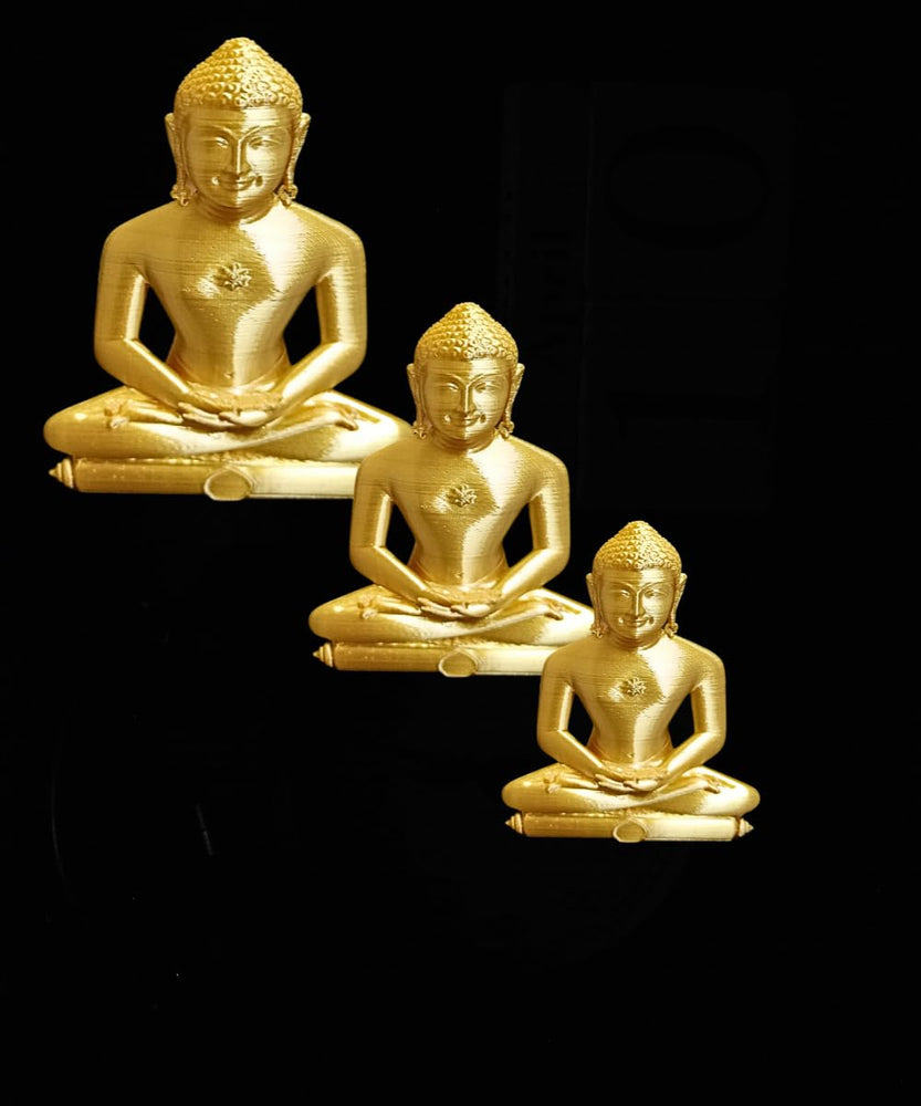 SNOOGG 3D Gold 1 Each of 5,4, and 3 inch Mahaveer Jain Mahavir Swami Murti Statue Idol Sculpture Figurine. for use in Your cart and Craft Creation, Resin Art, DIY