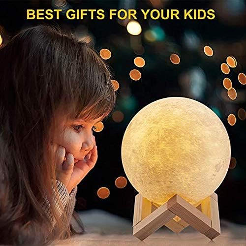 SNOOGG 4 Inch Moon Lamp 3D Night Light for Kids Bedroom DC 5V USB Cable White Light LED Moon Ball for Space Decor Globe Nightlight with Stand