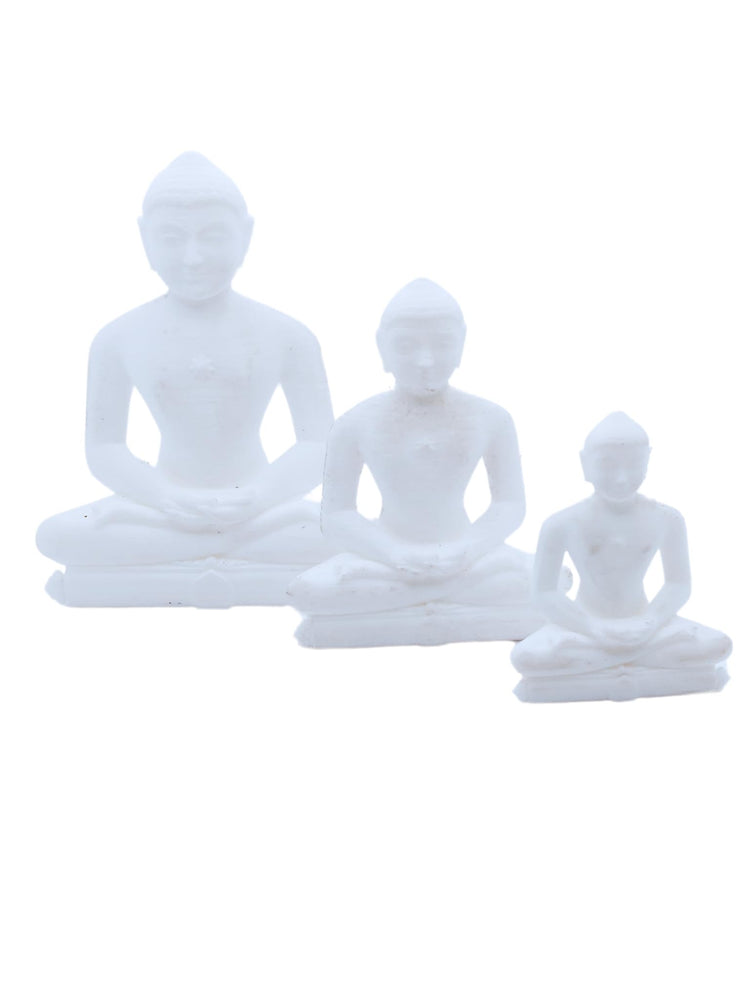 SNOOGG 3D White 1 Each of 5,4, and 3 inch Mahaveer Jain Mahavir Swami Murti Statue Idol Sculpture Figurine. for use in Your cart and Craft Creation, Resin Art, DIY