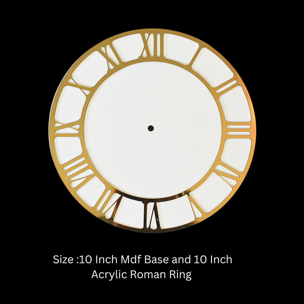 Snoogg 10 Inch Round Mirror Acrylic Clock Dial Plate of Roman Numerals and 10 Inch MDf Round Base Resin Accessories