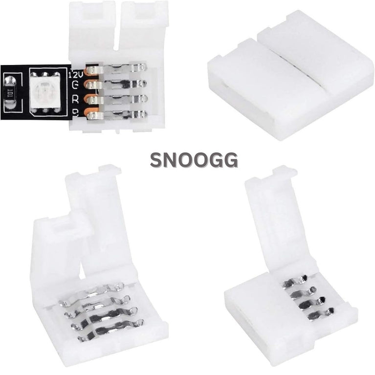 SNOOGG 8 mm 20 Pack L Shape 4-Pin RGB LED Light Strip Corner Connectors, Right Angle Solderless and Gapless Adapter Terminal Flexible LED Light Strip Connectors