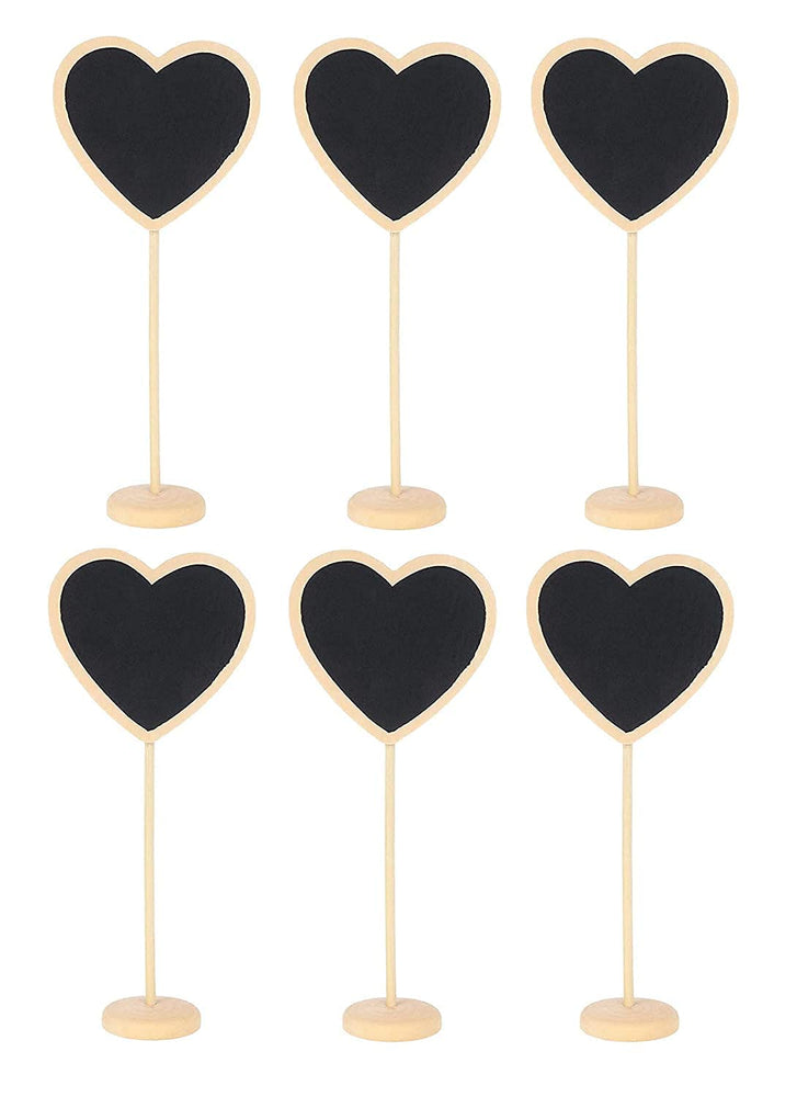 Snoogg Pack of 6 pcs Mini Chalkboard Signs Small Heart Shape Chalkboards Blackboard for Weddings, Message Board Signs, Kids Projects and Special Event Decorations
