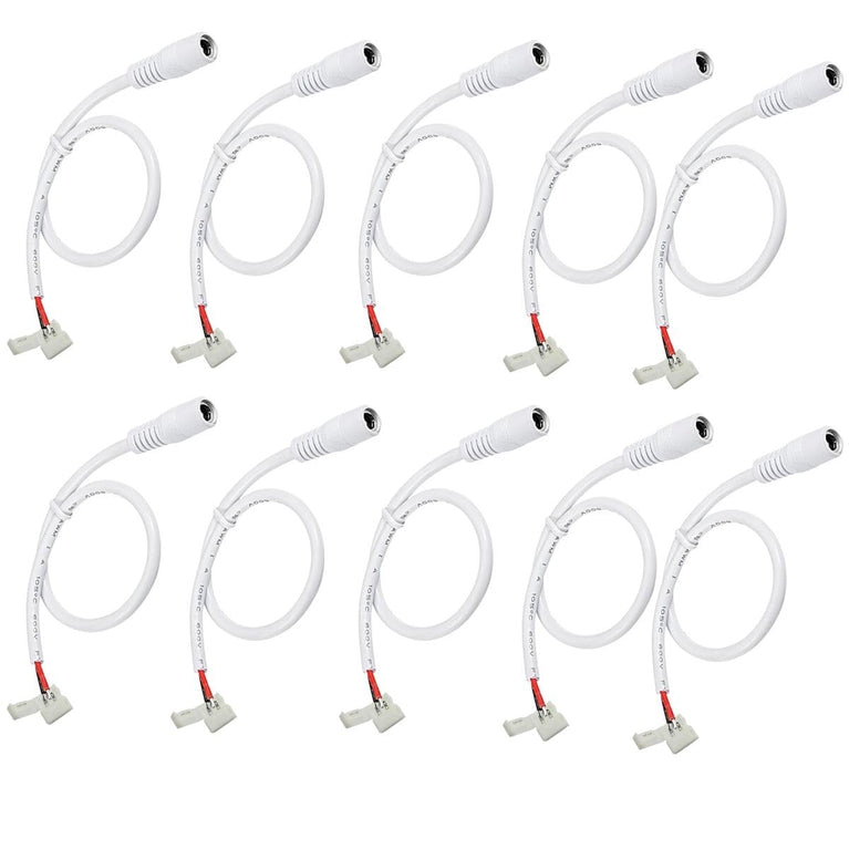 SNOOGG 10 Pack DC Power Female Connector Other end 2 pin 8 mm Quick Connector for Flexible led Strip gapless Adaptor Terminal.