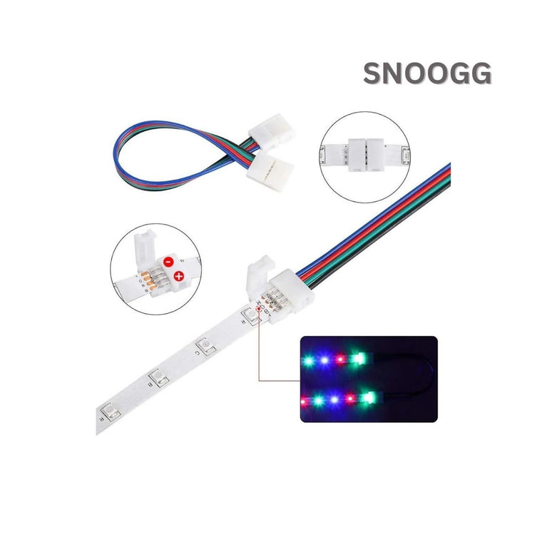 SNOOGG You Will Receive 10 Pack 10 mm 4 pin LED RGB Light Strip Extension Connectors at Both Side with 16 CM 2 core Wire Solderless and Gapless Adapter Terminal