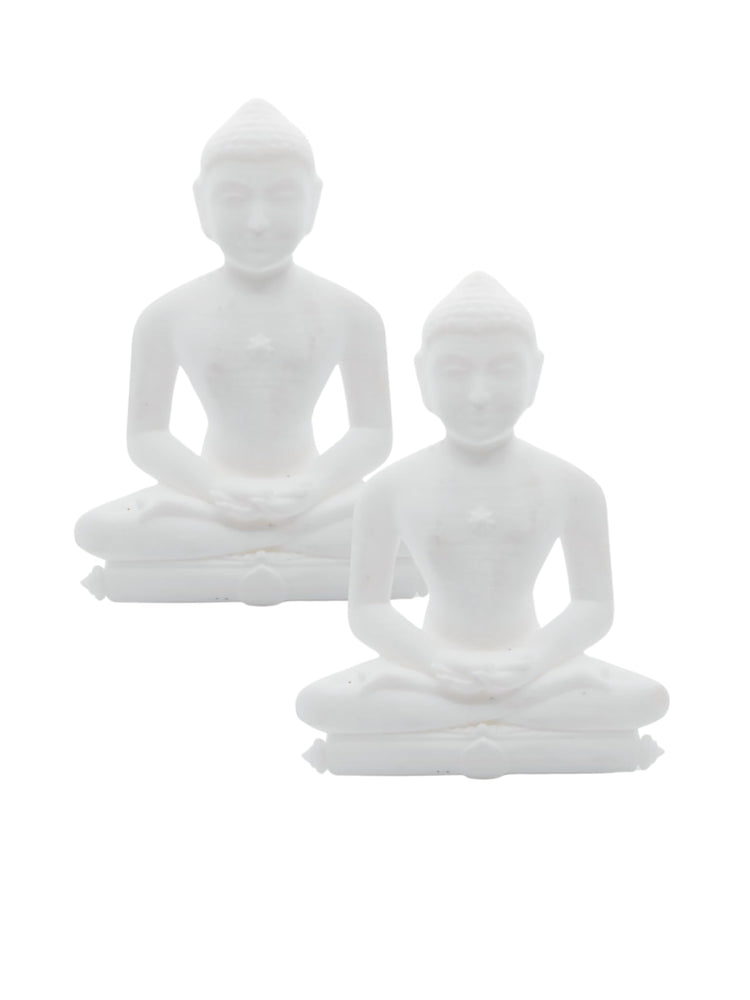 SNOOGG Pack of 2 3D 3 inch White Mahaveer Jain Mahavir Swami Murti Statue Idol Sculpture Figurine. for use in Your cart and Craft Creation, Resin Art, DIY