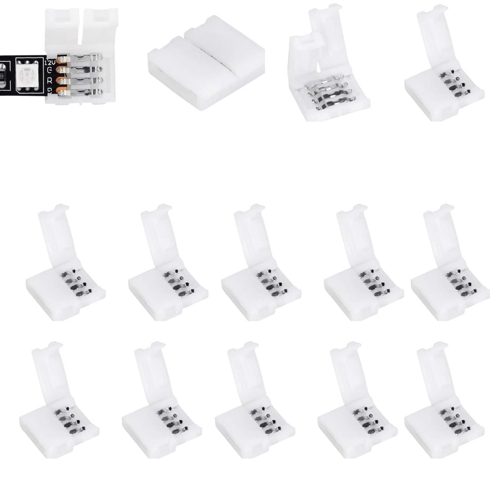 SNOOGG 10 Packs 4-Pin RGB LED Light Strip Connectors 8 mm Unwired Gapless Solderless Adapter Terminal Extension for SMD 5050/2835 Multicolor Strip