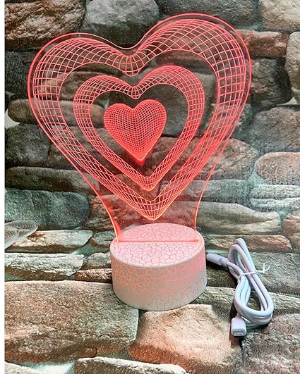 SNOOGG Valantine Heart Night Light, Dimmable Night Light Acrylic Plate and Sturdy ABS Base in Crack Design for Kids Teenagers Adults Families for Home Bedroom
