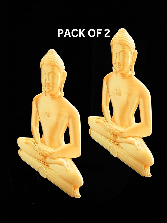 SNOOGG Pack of 2 3D Gold 3 inch Mahaveer Jain Mahavir Swami Murti Statue Idol Sculpture Figurine. for use in Your cart and Craft Creation, Resin Art, DIY - 3 inch