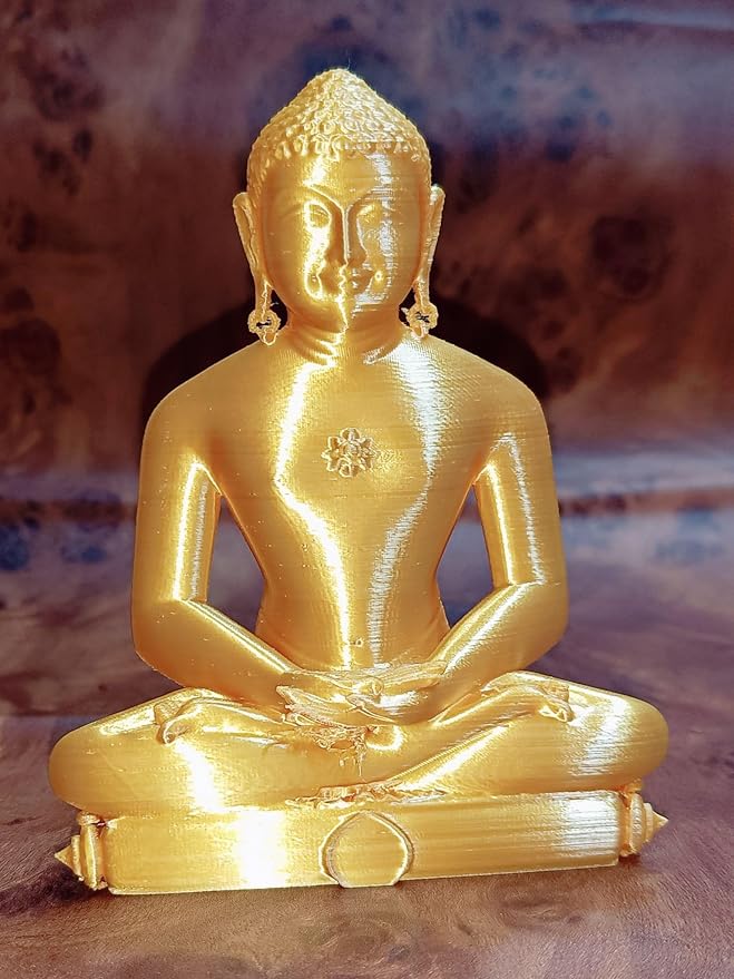 SNOOGG 3D Gold Mahaveer Jain Mahavir Swami Murti Statue Idol Sculpture Figurine. Size 5 inch