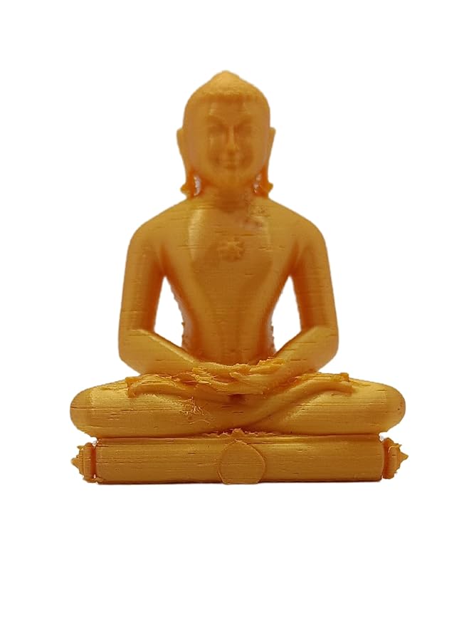 SNOOGG 3D Gold Mahaveer Jain Mahavir Swami Murti Statue Idol Sculpture Figurine. Size 5 inch
