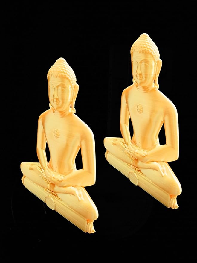 SNOOGG Pack of 2 3D Gold 3 inch Mahaveer Jain Mahavir Swami Murti Statue Idol Sculpture Figurine. for use in Your cart and Craft Creation, Resin Art, DIY - 3 inch