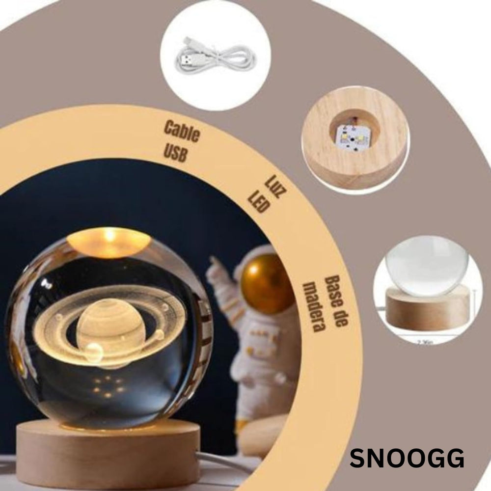 SNOOGG 60 mm Solar System Crystal Ball Night Light Dimmable Warm RGB Colour Night lamp with Wooden Base 3.5 Inch Fantasy Decoration Crsytal Ball Nightlight (Base)