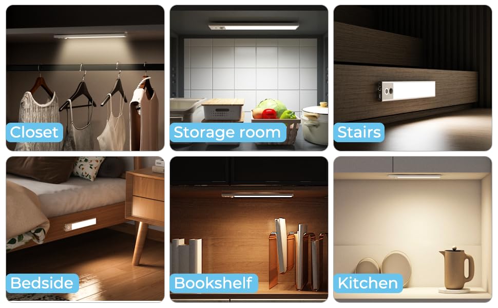 SNOOGG Under Cabinet Lights, LED Motion Sensor Under Cabinet Lighting, 3 Color Temperatures Closet Light for Wardrobe, Cupboard, Kitchen, 20CM Wireless Rechargeable (2)