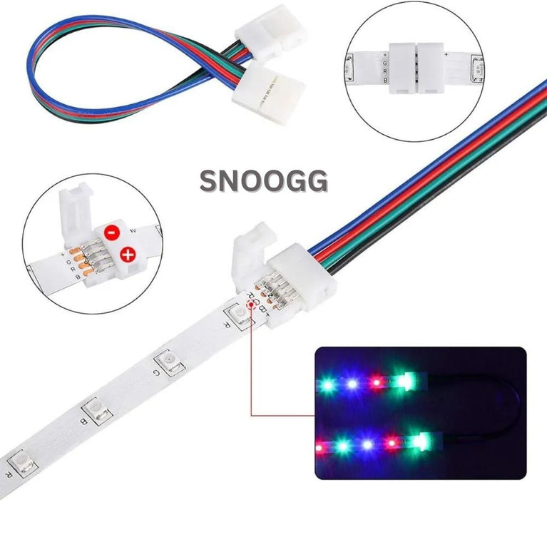 SNOOGG 26 Pack of Mix Bundle 8 mm connectors. 5 pc Each of I and L, 3 pc Each of T and Plus, 5 Each of connectors with 16 cm Wire 2 pin and 4 pin for Flexible LED Strip gapless Adaptor Terminal.