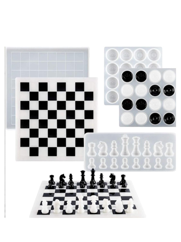 Snoogg Pack of  3 Mold Chess one Board and 2 Mold of Checkers Use for Epoxy Resin Casting Resin Art for Home Decoration, DIY Crafts and Handmade Gifts