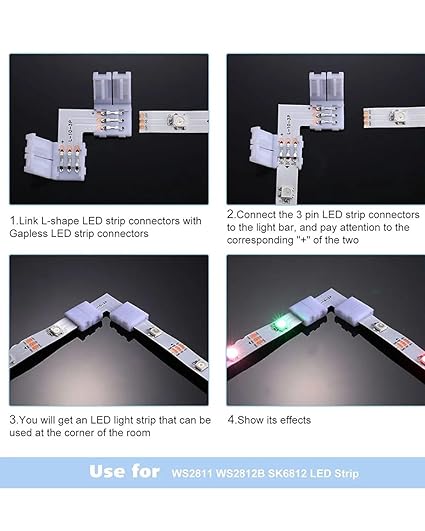 snoogg 8 pack 3 pin solderless and gapless connector 8 mm unwired for led strips terminal e