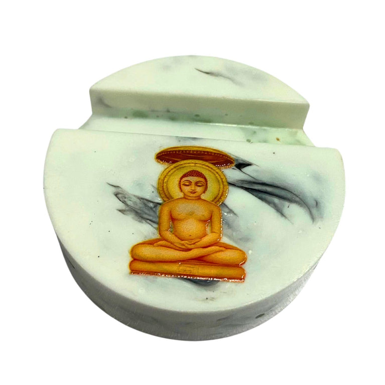 SNOOGG 2-2.5 Inch Jainism lord Mahavira Belier Theme Epoxy Ultra Clear Resin Art heavy duty Mobile phone Stand Solid Resin Base Hand Crafted by Jain, for the Jain community