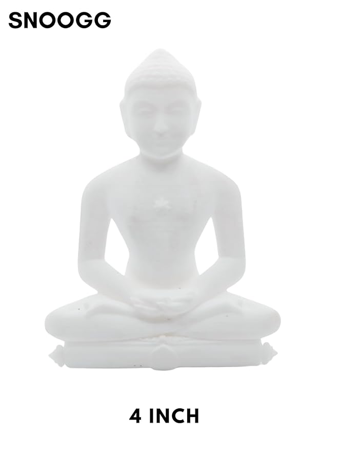 SNOOGG 3D Model White Mahaveer Jain Mahavir Swami Murti Statue Idol Sculpture Figurine. for use in Your cart and Craft Creation, Resin Art, DIY Size 4 inch Subject Jainism