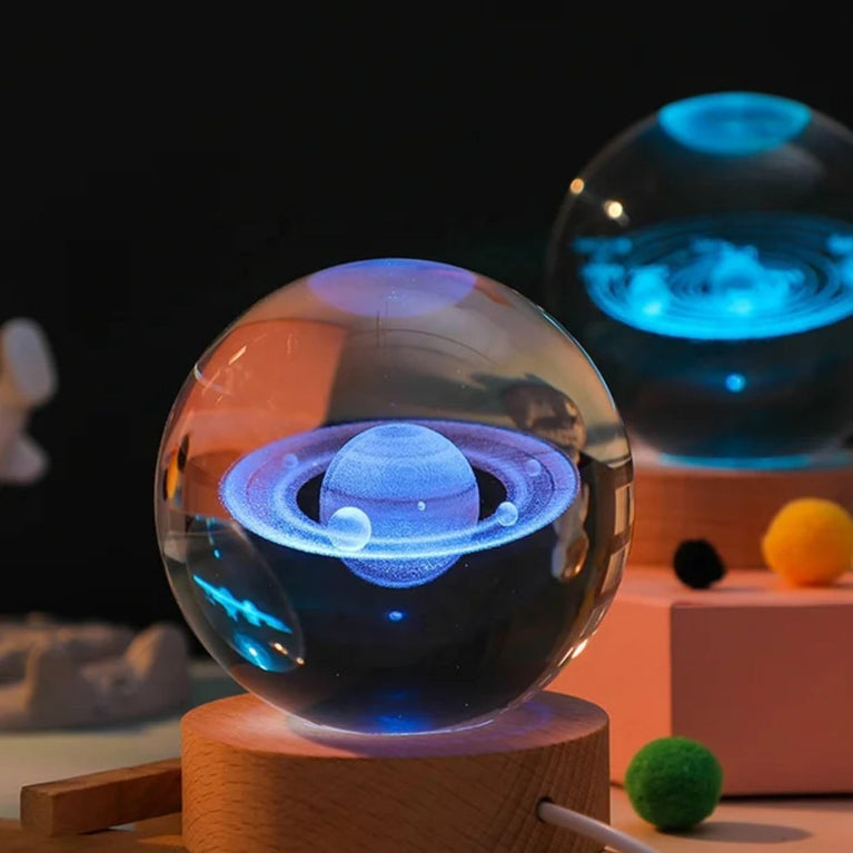 3D Crystal Ball Room Glass Art Display with Earth Design Made by Laser Technique Comes with The 3.5 inch Wood Display Base with RGB Multi-Colored Lighting and a Remote Controller. (Ball and Base)