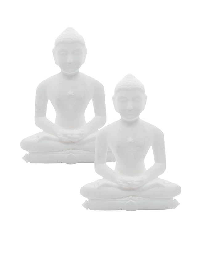 SNOOGG 3D White 1 Each of 5,4, and 3 inch Mahaveer Jain Mahavir Swami Murti Statue Idol Sculpture Figurine. for use in Your cart and Craft Creation, Resin Art, DIY