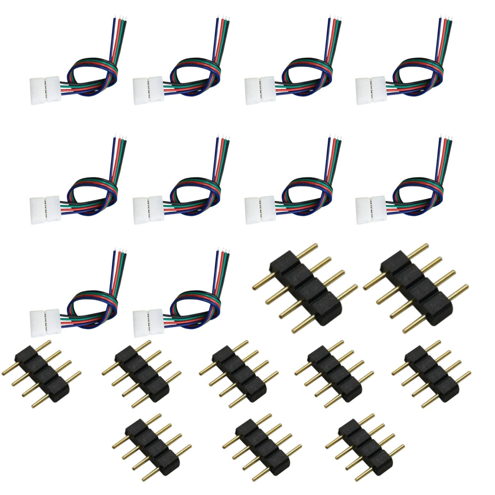 SNOOGG 10 mm Solderless 4-Wire Connector and 4 pin Needle Connector for 5050/2835 RGB LED Strip Light.