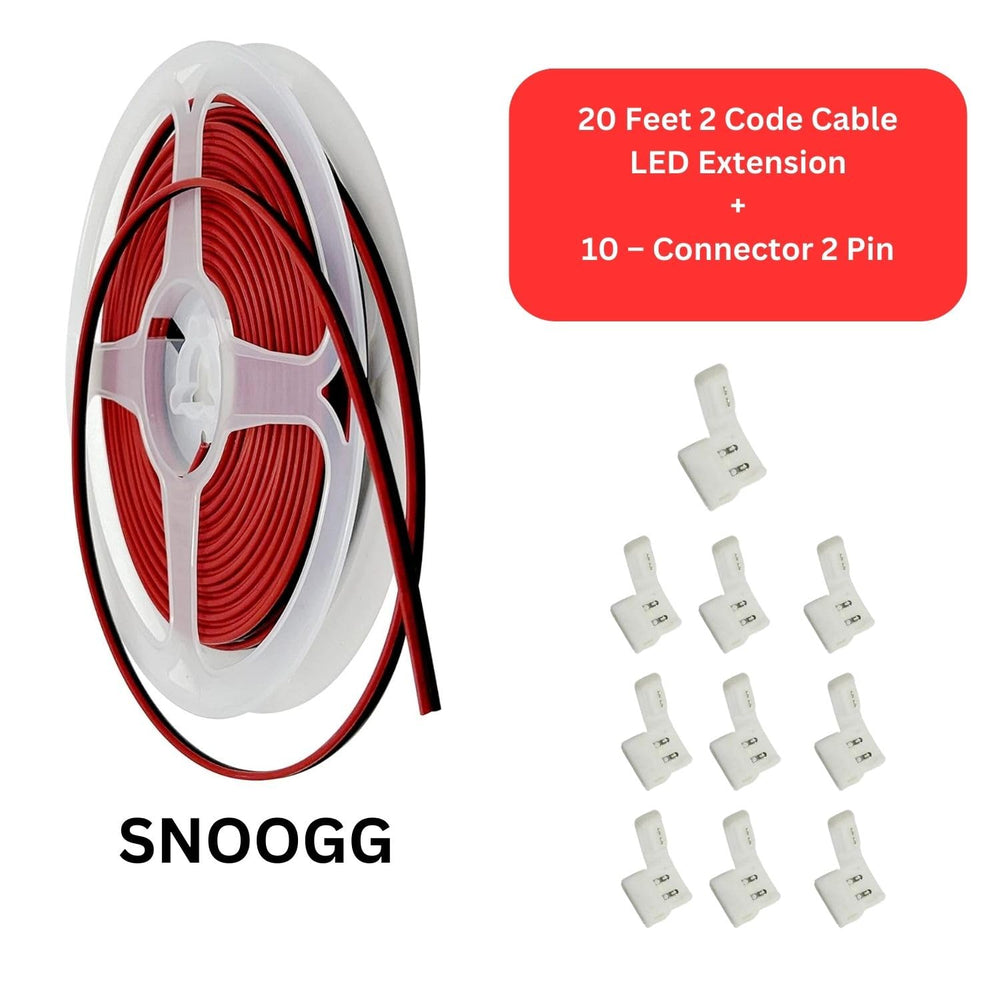 SOOOGG 2 core 22 AWG cable 15 FT and 15 piece of Connector Transparent Solderless for COB/SMD 2835 3528 Single Color LED Strips