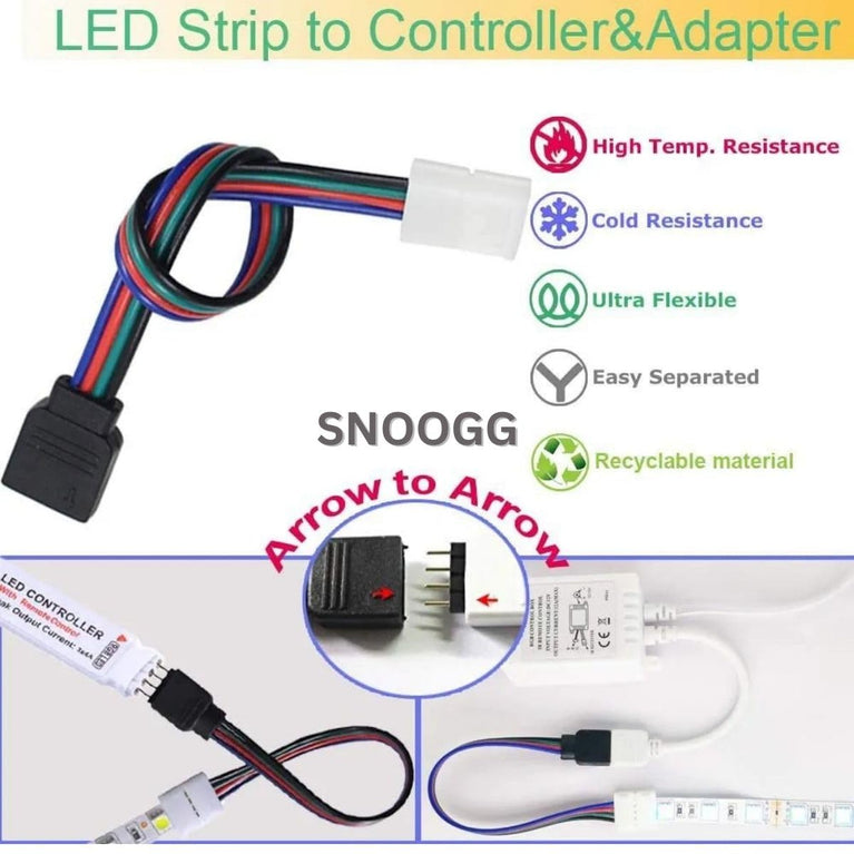 SNOOGG 10 Pack of 4 pin RGB Female and Male Needle pins Connector Other end 4 pins led Strip connectors 5 Piece of Each for Power Source and Extension of Flexible led Strips