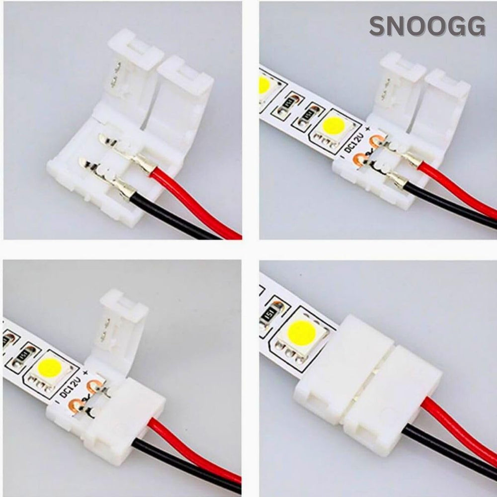 SNOOGG 20 Pack 2-Pin 8 mm with 16 CM 2 core 18 Guage Wire LED Light Strip Corner Connectors, Solderless and Gapless Adapter Terminal for Flexible LED Light Strip Connectors