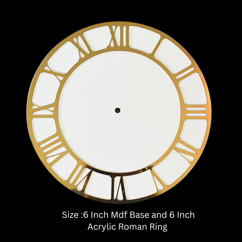 Snoogg 6 Inch Round Mirror Acrylic Clock Dial Plate of Roman Numerals and 6 Inch MDf Round Base Resin Accessories