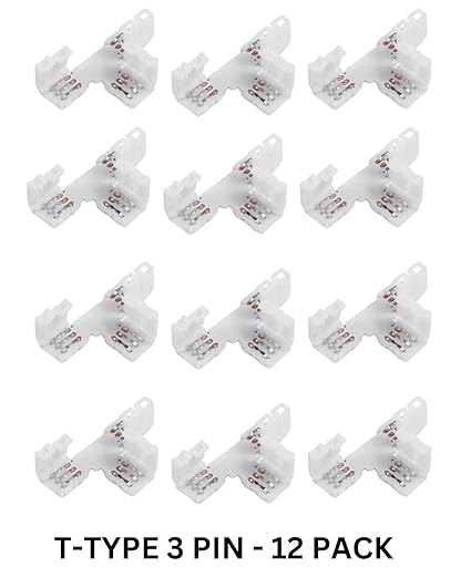 snoogg 12 pack t shape 3 pin solderless and gapless connector 8 mm unwired for led strips t