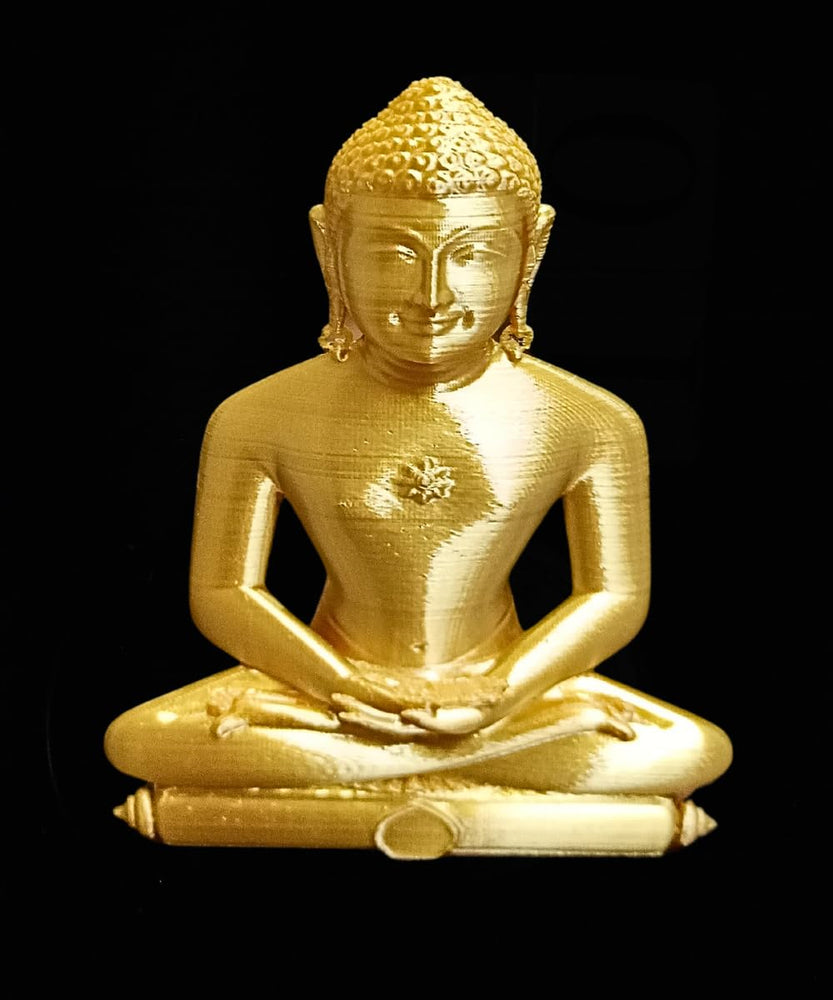 SNOOGG Lord Mahavir Swami Statue 3D Gold Sculpture for Jain Religion Used are Art and Craft, Gifting and Return Gift, Temple, Decoration and Other DIY 4 inch