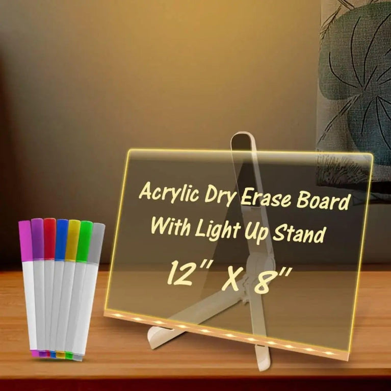 SNOOGG LED Note Board: 6 Pens, Stand. Acrylic Light Up Message & Drawing Tablet for Office Organization, Room Decor, Festival Greetings, Birthday Gift