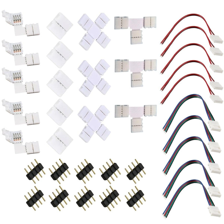 SNOOGG 36 Pack of 8 mm Mix Bundle connectors. 5 pc Each of I and L, 3 pc Each of T and Plus, 5 Each of connectors with 16 cm Wire 2 pin and 4 pin, 10 pc 4 pin Needle pin