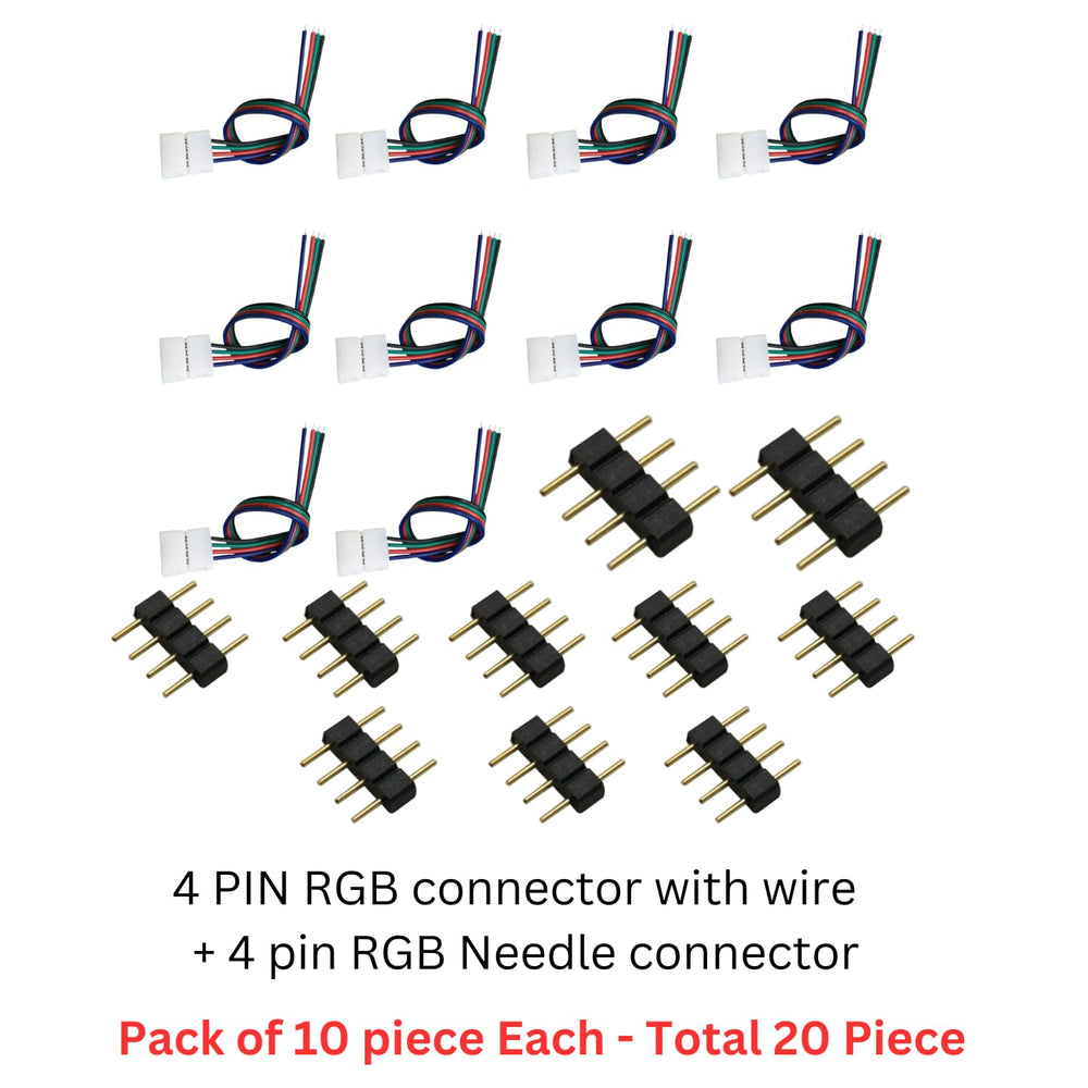 SNOOGG 10 mm Solderless 4-Wire Connector and 4 pin Needle Connector for 5050/2835 RGB LED Strip Light.