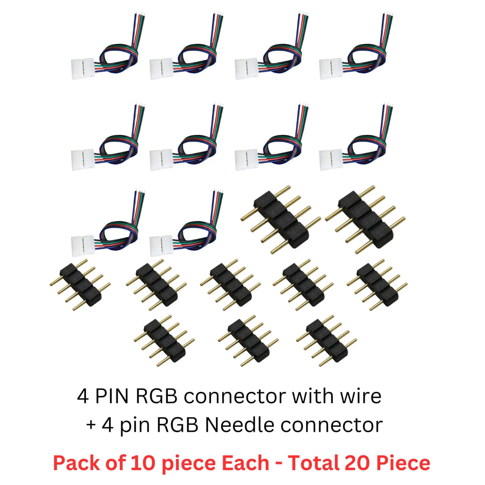 snoogg 10 mm solderless 4 wire connector and 4 pin needle connector for 5050 2835 rgb led s