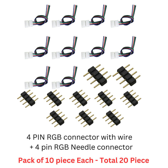 snoogg 10 mm solderless 4 wire connector and 4 pin needle connector for 5050 2835 rgb led s