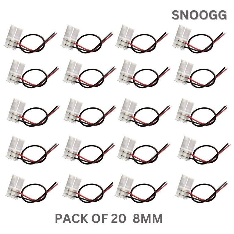 SNOOGG 20 Pack 2-Pin 8 mm with 16 CM 2 core 18 Guage Wire LED Light Strip Corner Connectors, Solderless and Gapless Adapter Terminal for Flexible LED Light Strip Connectors