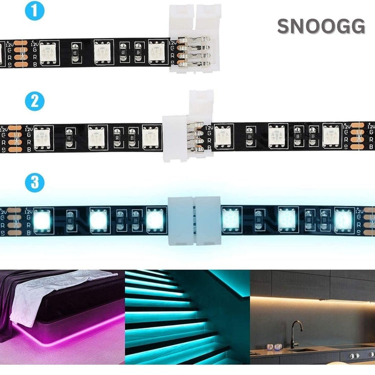 SNOOGG 8 mm 20 Pack L Shape 4-Pin RGB LED Light Strip Corner Connectors, Right Angle Solderless and Gapless Adapter Terminal Flexible LED Light Strip Connectors