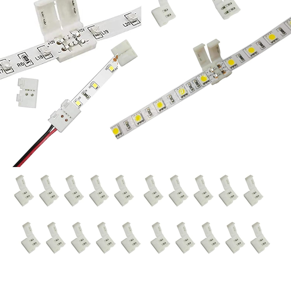 SNOOGG 2-Pin 8mm Pack of 20 Piece Solderless LED Strip Connectors DIY Strip to Wire Quick Connection for 12v 24v Single Color SMD 3528 2835 Led Strip Lights