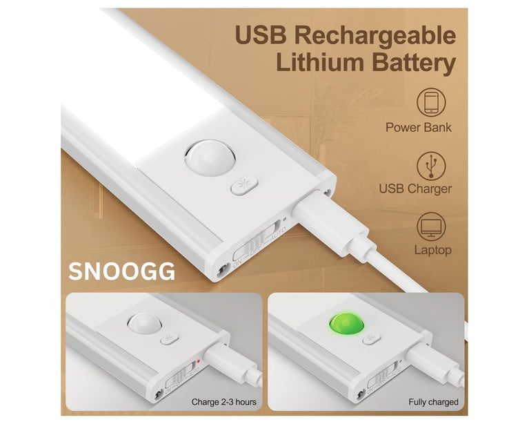 SNOOGG Under Cabinet Lights, LED Motion Sensor Under Cabinet Lighting, 3 Color Temperatures Closet Light for Wardrobe, Cupboard, Kitchen, 20CM Wireless Rechargeable (3)