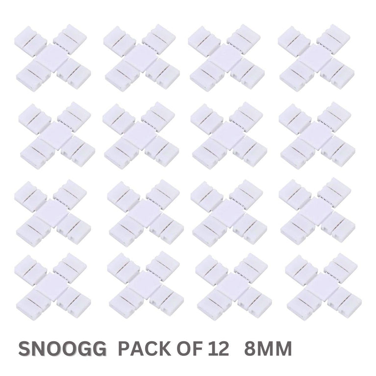 SNOOGG 8 mm 12 Pack + Plus 4 Way 4-Pin RGB LED Light Strip Corner Connectors, Right Angle Solderless and Gapless Adapter Terminal Flexible LED Light Strip Connectors