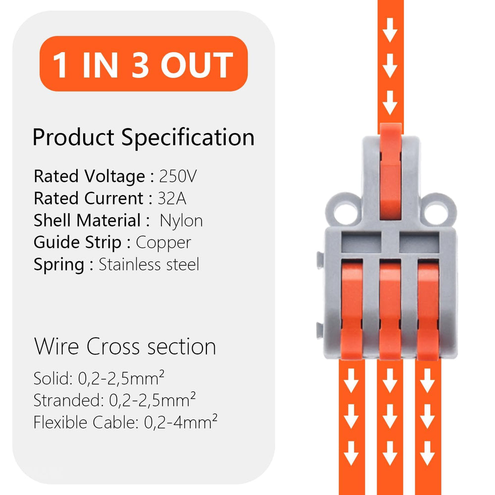 snoogg diy mini quick terminal junction block compact splice electrical 1 in 3 out connecto