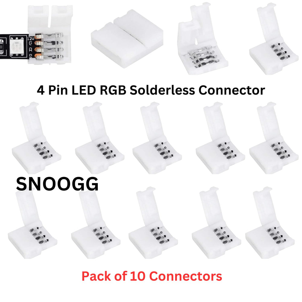SNOOGG 10 Packs 4-Pin RGB LED Light Strip Connectors 8 mm Unwired Gapless Solderless Adapter Terminal Extension for SMD 5050/2835 Multicolor Strip