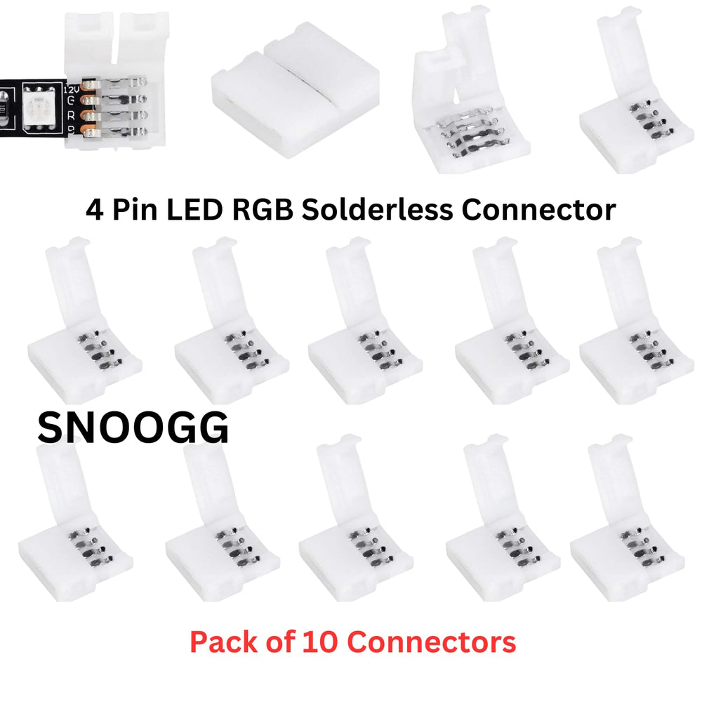 snoogg 10 packs 4 pin rgb led light strip connectors 8 mm unwired gapless solderless adapte