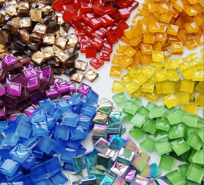 Snoogg Mosaic Glass Chips in Multicolor. Square Uniform Size Set of 4 Color. DIY Craft 100 Gram Each