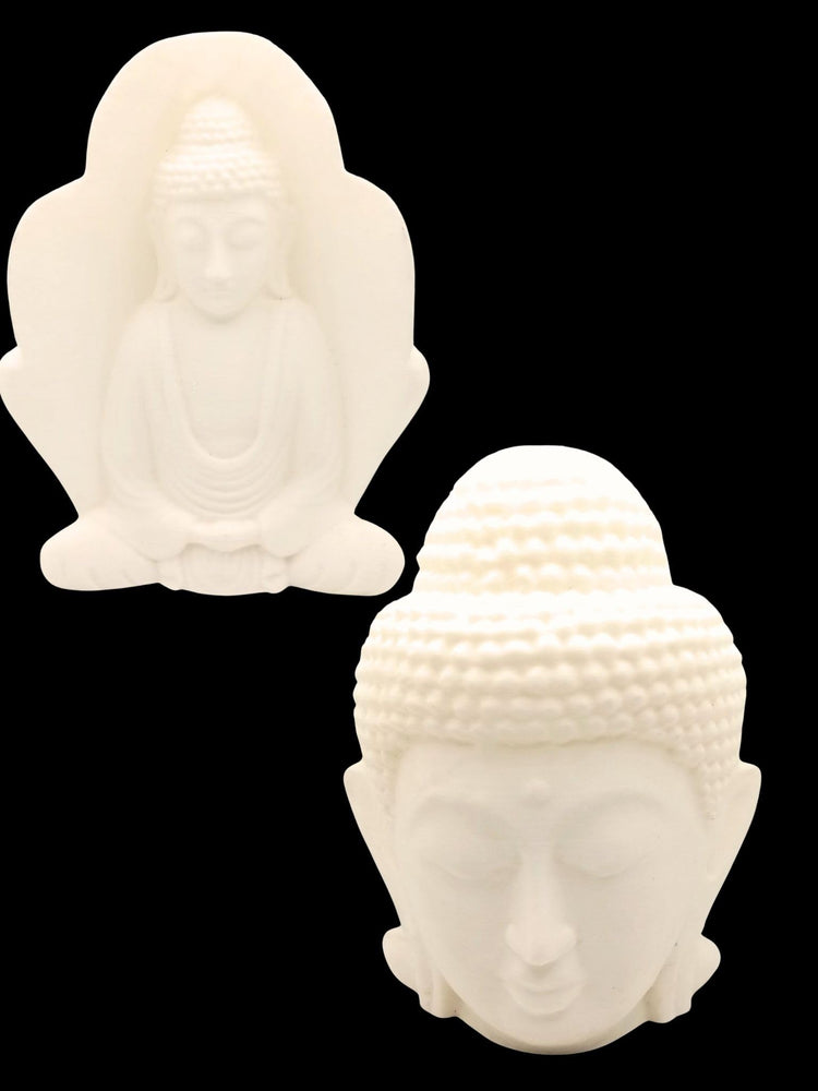 SNOOGG 3D Buddha Head and Meditating Buddha Statue for Home, Rustic Spiritual, Ready to Paint Your own or use as it is for Home DÃ©cor Unpainted DIY Arts and Crafts Mock up