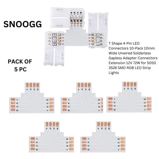 snoogg t shape 4 pin led connectors 5 pack 10mm wide unwired solderless gapless adapter con