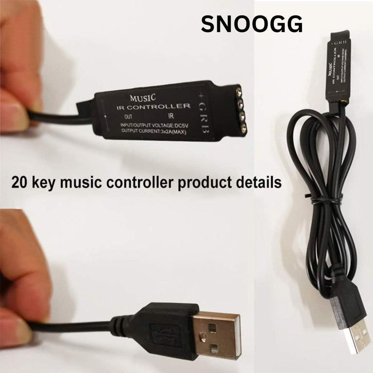 SNOOGG USB 5V RGB Music Controller for LED Strip 44 Key Music Controller USB 5V Work with Bluetooth, apps and Sound (with 2 Meter RGB LED Strip)