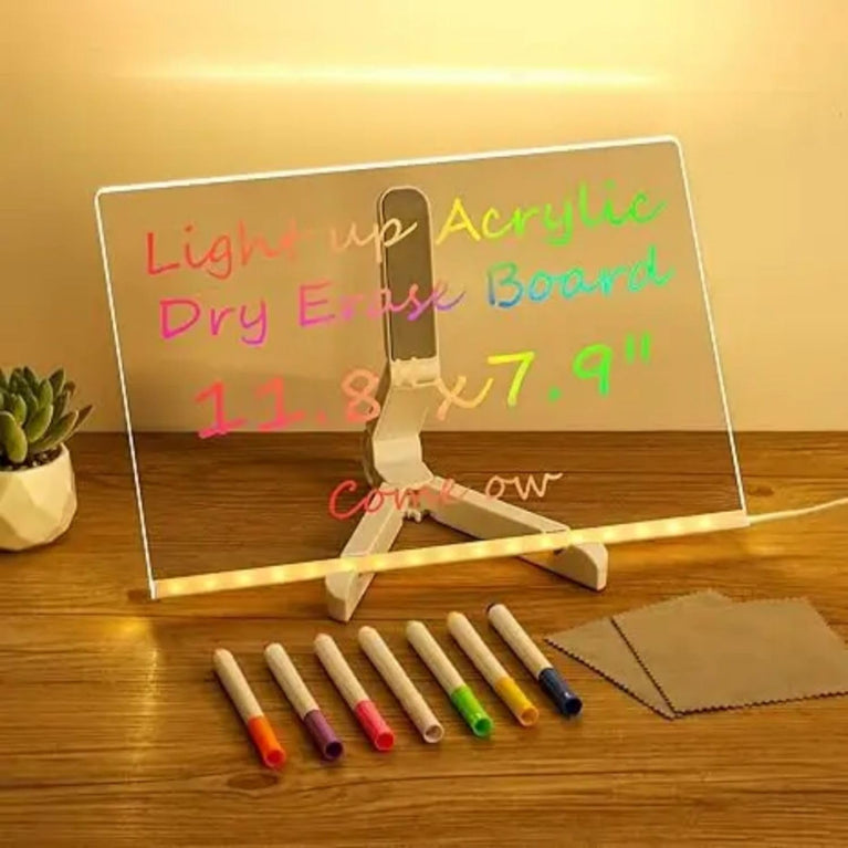 SNOOGG LED Note Board: 6 Pens, Stand. Acrylic Light Up Message & Drawing Tablet for Office Organization, Room Decor, Festival Greetings, Birthday Gift